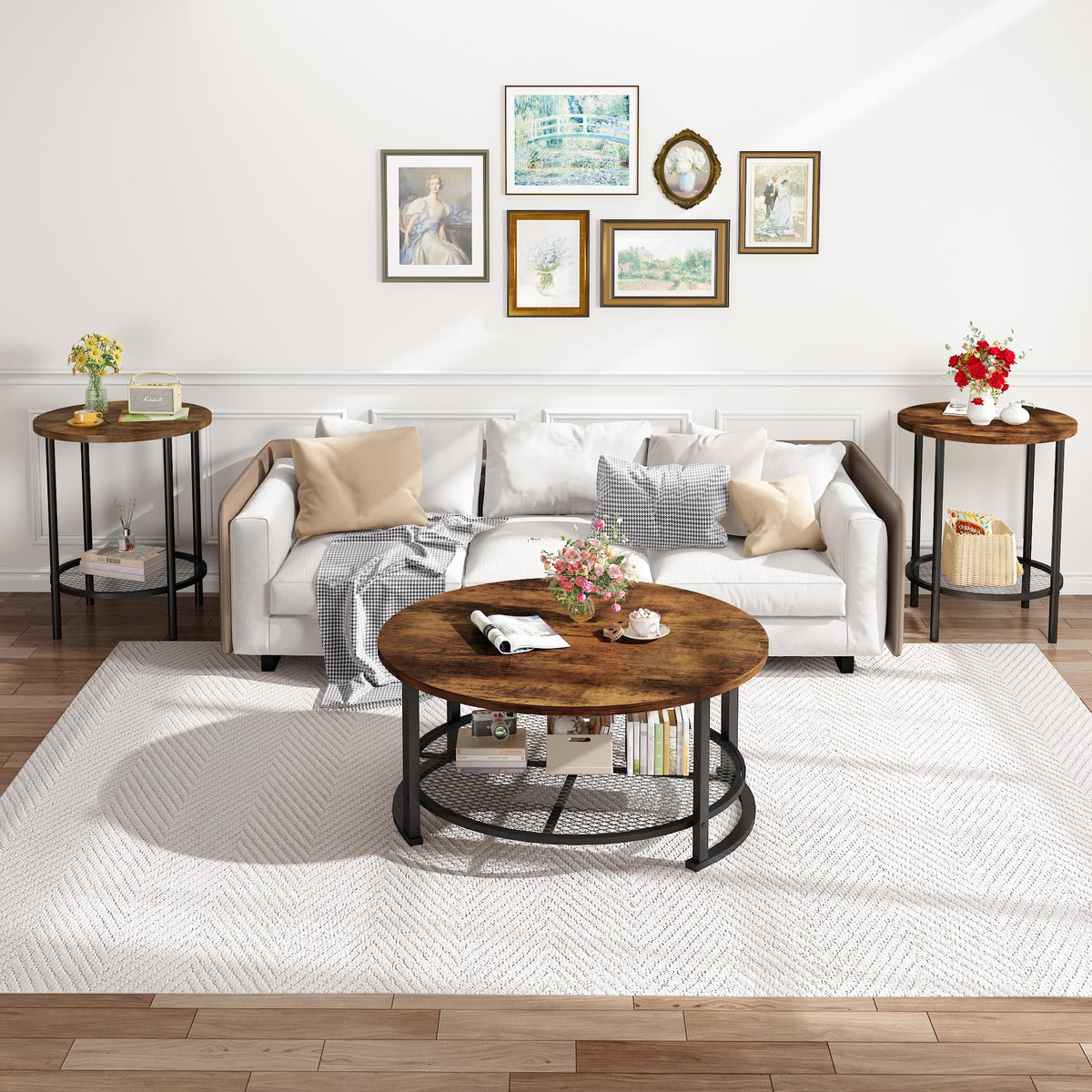 3-Piece Round Coffee Table Set with Storage N1482