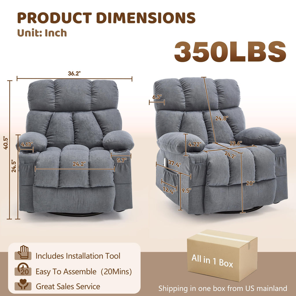 Oversized Grey Swivel Massage Recliner Chair P869147