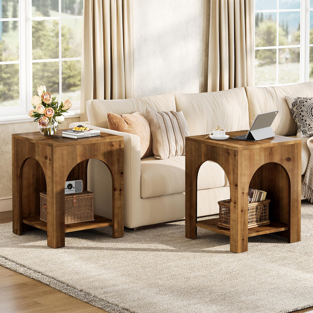 Farmhouse Wooden 2-Tier Side Table Set of 2 S7900