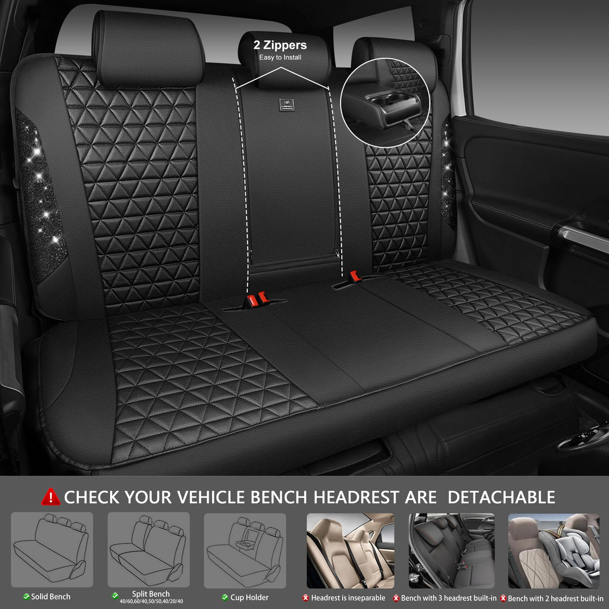 Black Leather Car Seat Covers Full Set W4046