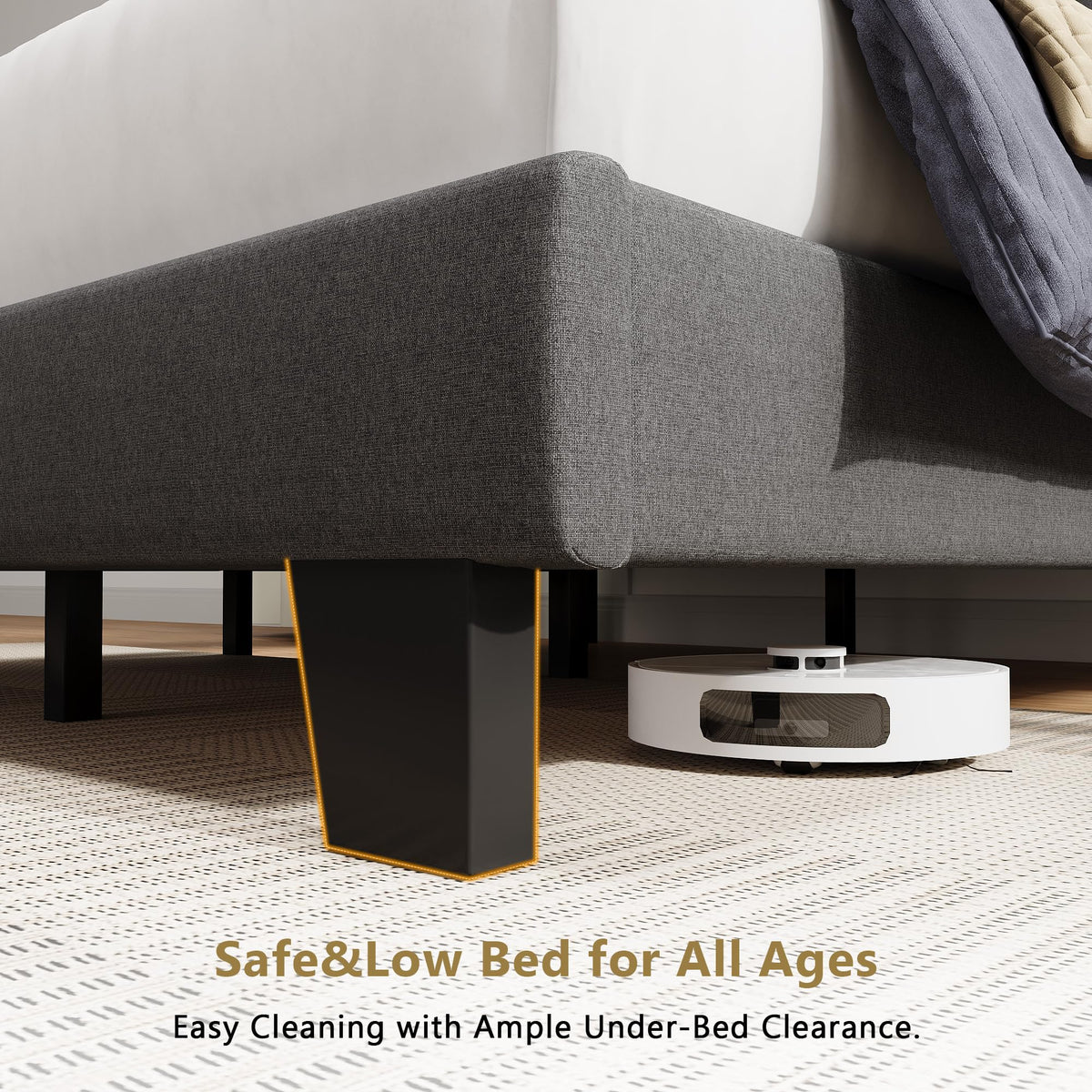 Queen Size Upholstered Platform Bed with Linen Headboard G946