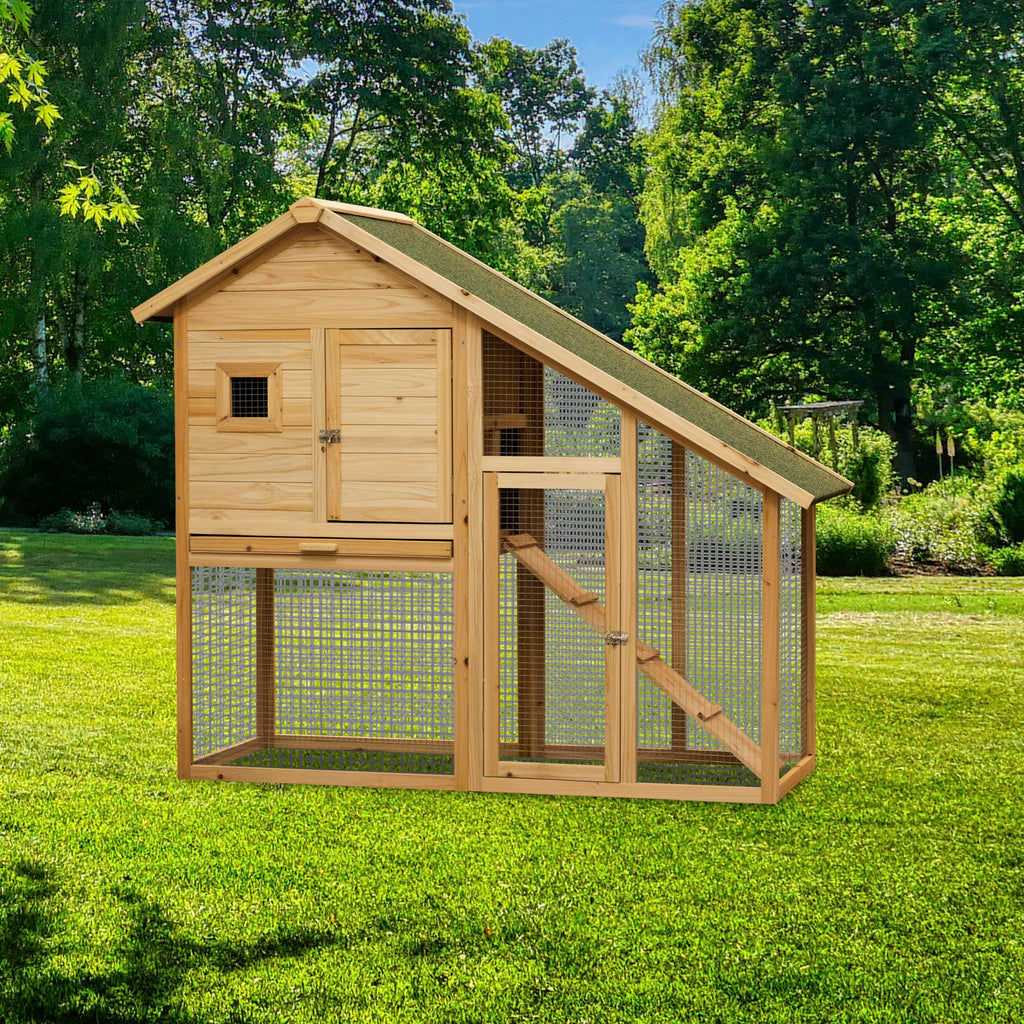 55" 2-Tier Wooden Rabbit Hutch with Ramp D341