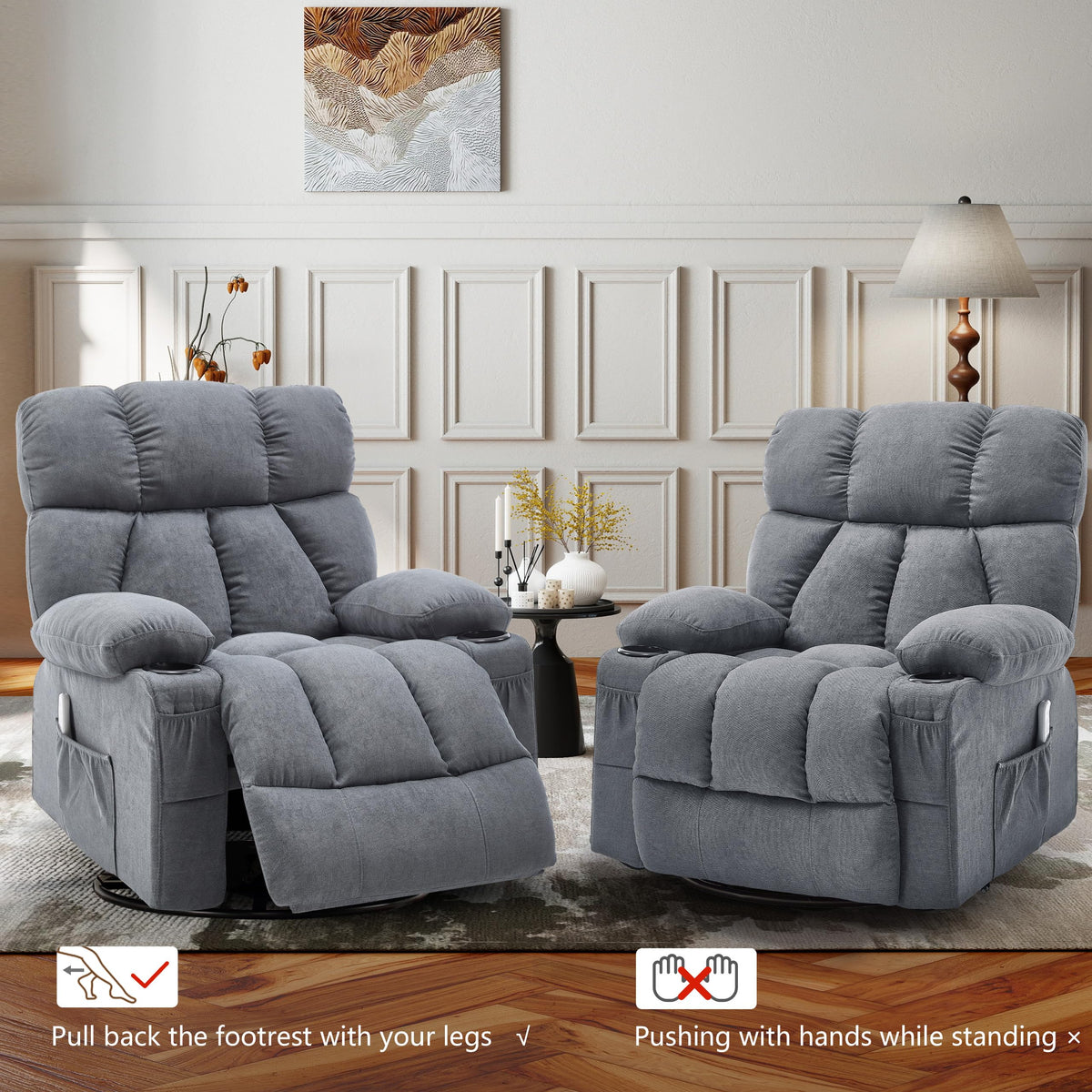 Oversized Grey Swivel Massage Recliner Chair P869147