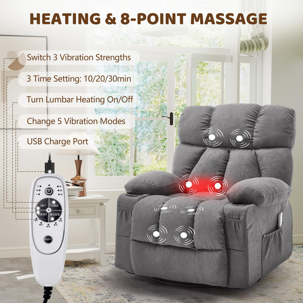 Oversized Grey Swivel Massage Recliner Chair P869147