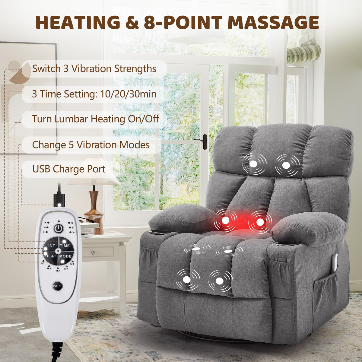 Oversized Grey Swivel Massage Recliner Chair P869147